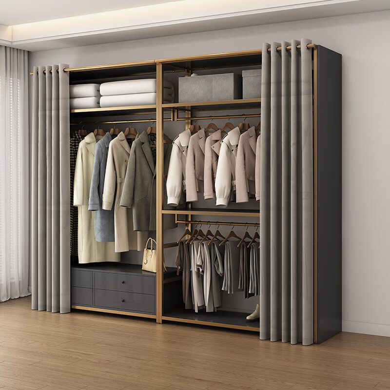 Open wardrobe home bedroom cloakroom simple coat rack storage rack floor hanging clothes rack walk-in rack color and size customization