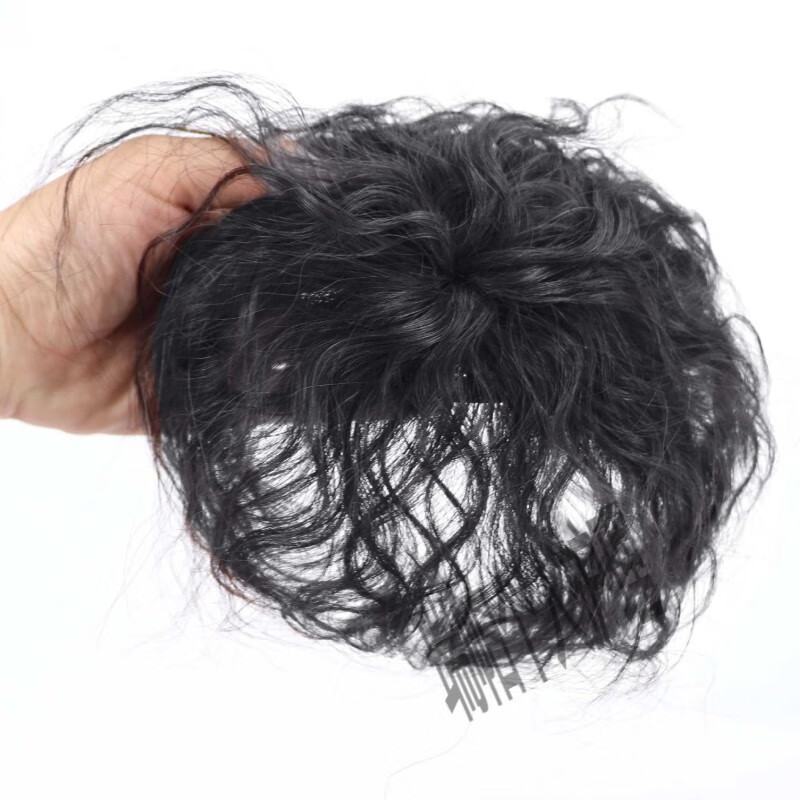 Top of head replacement hair patch for women to cover gray hair, thin and light hair growth, real hair, chemical fiber high temperature silk hair cover, wig piece, corn perm, curly hair, real hair-A2025, dark brown