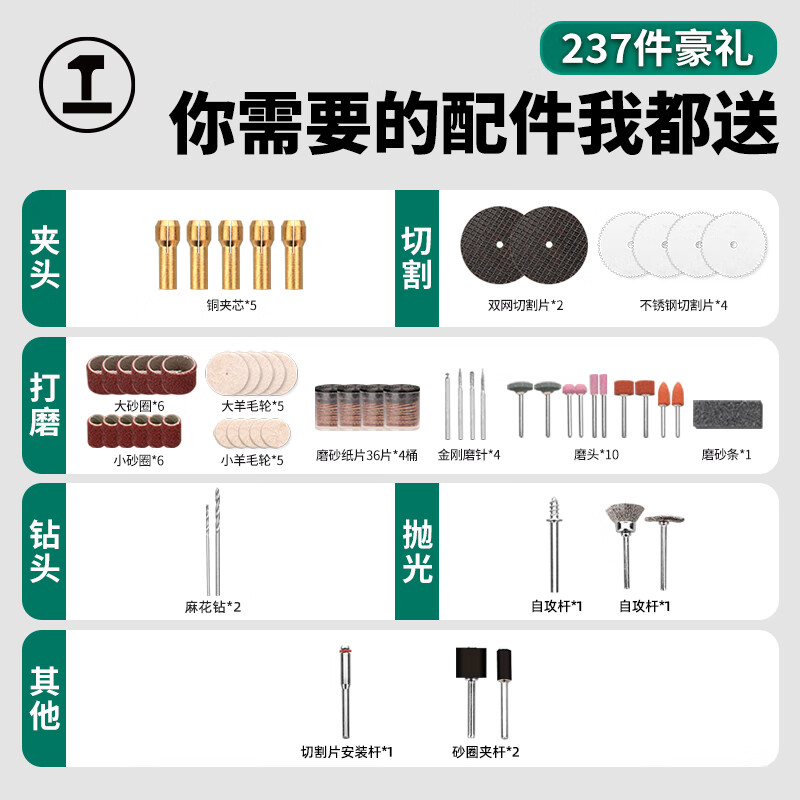 Green Forest Electric Grinder 5-speed 237-piece digital display small handheld electric grinding and polishing artifact jade wood carving pen cutting