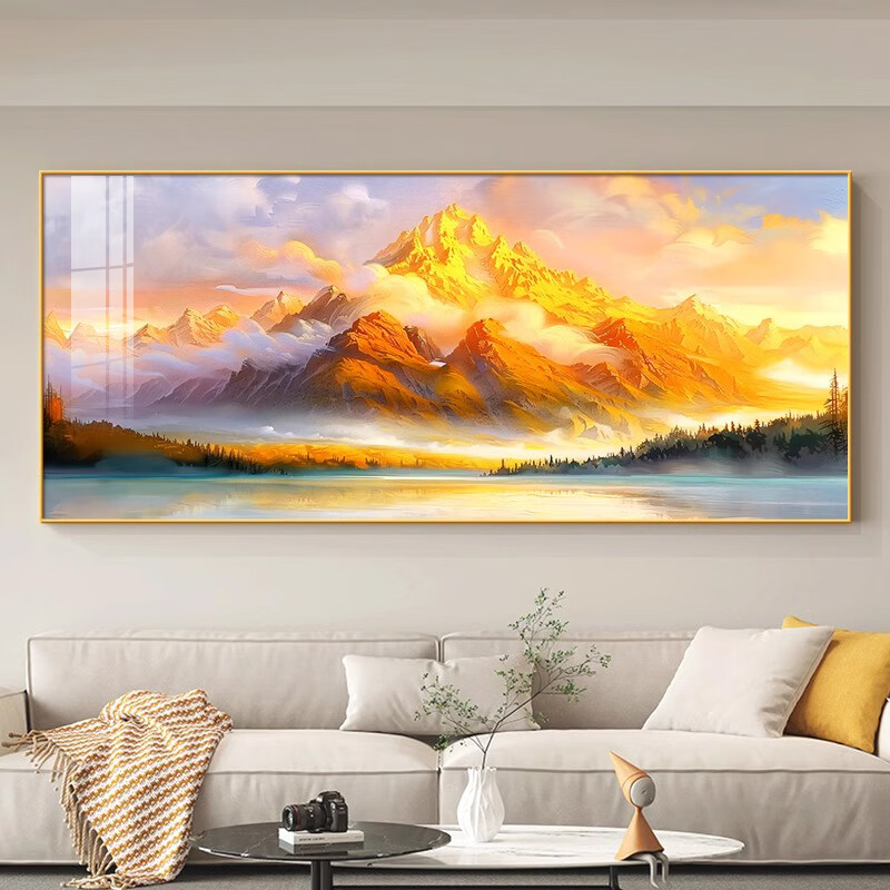 Ji Leduo living room decorative painting sofa background wall 2025 new office high-end high-end wall hanging painting high-end mural Rizhao Jinshan-A 150*60CM recommended 1.8-2 meter sofa gold aluminum alloy frame-crystal porcelain painting