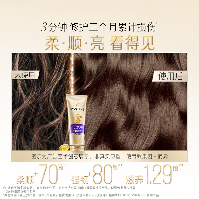 Pantene Three Minute Miracle Conditioner Multi-effect Damage Repair 180ml*2 JD.com self-operated nourishing, smooth and fragrant