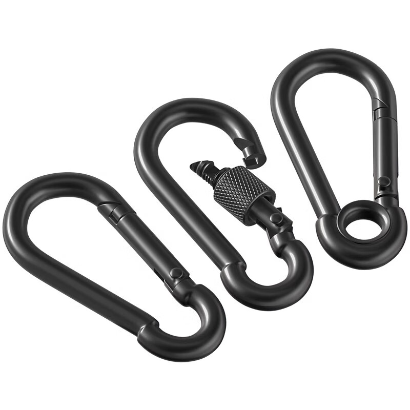Tianzhuo Hardware black 304 stainless steel spring buckle carabiner safety buckle key chain hoist buckle nut belt ring buckle dog chain buckle M6 (with female type)