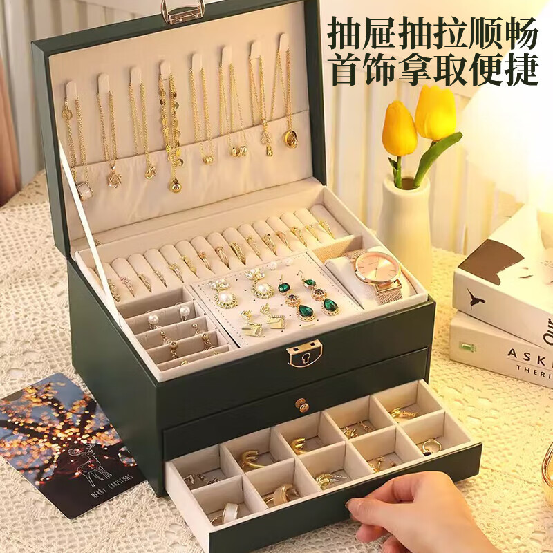 Eight seabird jewelry box storage box with lock exquisite earrings jewelry necklace earrings storage display stand Chinese Valentine's Day