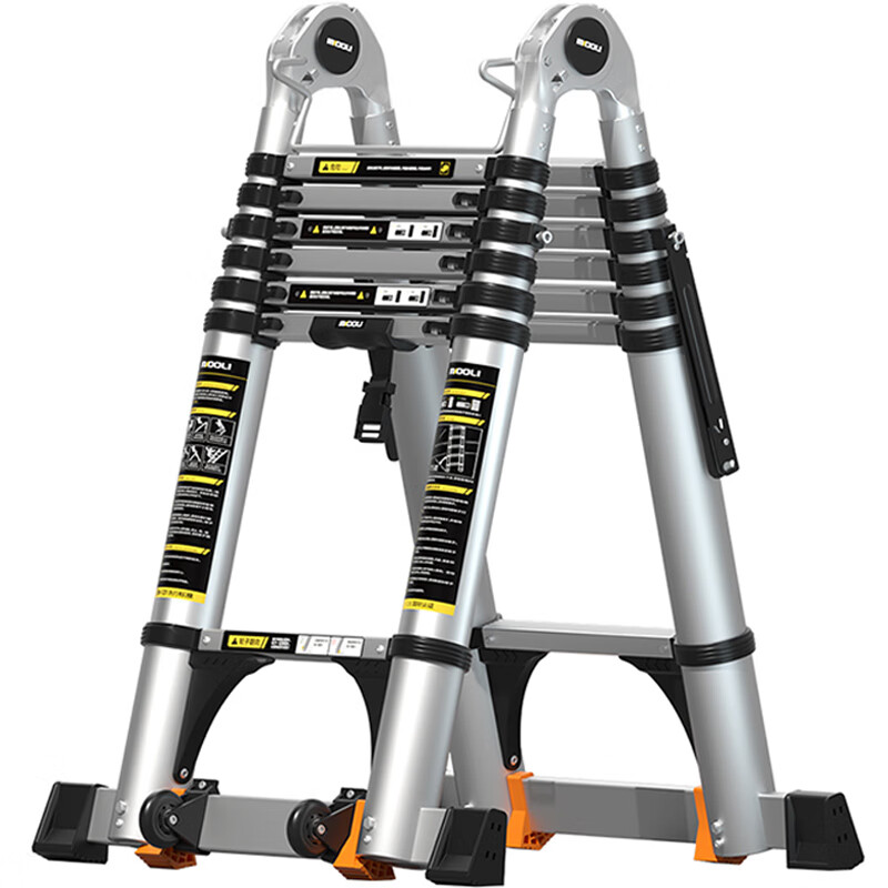 Magnesium Duoli (midoli) folding ladder multi-function herringbone telescopic ladder aluminum alloy engineering thickening can be lifted and ascending portable household straight ladder multi-function 2.1 straight ladder 4.2 meters widened rubber pedal + large joint *1