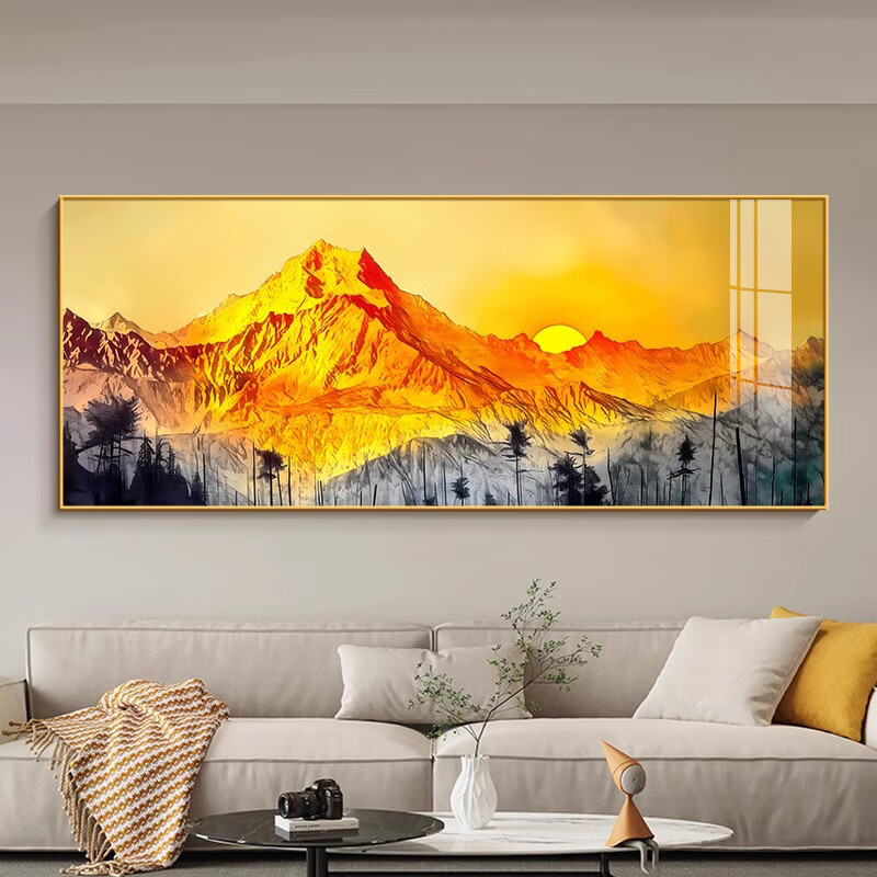 Ji Leduo living room decorative painting sofa background wall 2025 new office high-end high-end wall hanging painting high-end mural Rizhao Jinshan-A 150*60CM recommended 1.8-2 meter sofa gold aluminum alloy frame-crystal porcelain painting