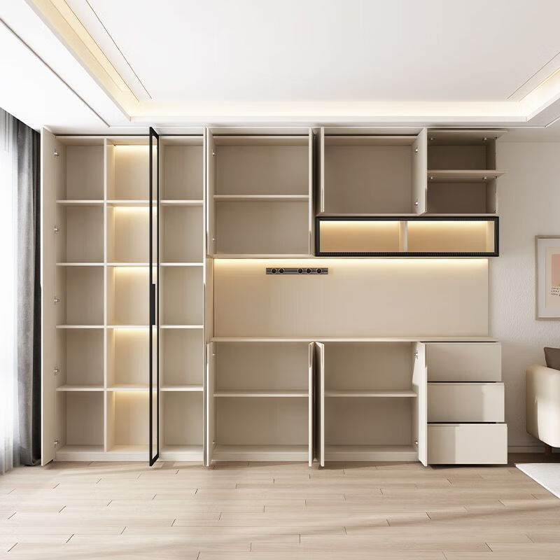 Fuhu cream style solid wood sideboard against the wall integrated living room wine cabinet multi-functional storage kitchen cabinet customization thickened T1 80*40*240cm delivery to home package installation