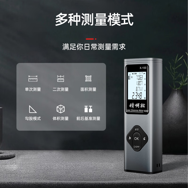 Smart Monkey Laser Distance Meter High-Precision Infrared Electronic Ruler Measurement Room Magic Instrument Laser Cross Mark Measuring Instrument Green Light 40 Meters + Second Generation Green Light Cross + Electronic Angle + Voice