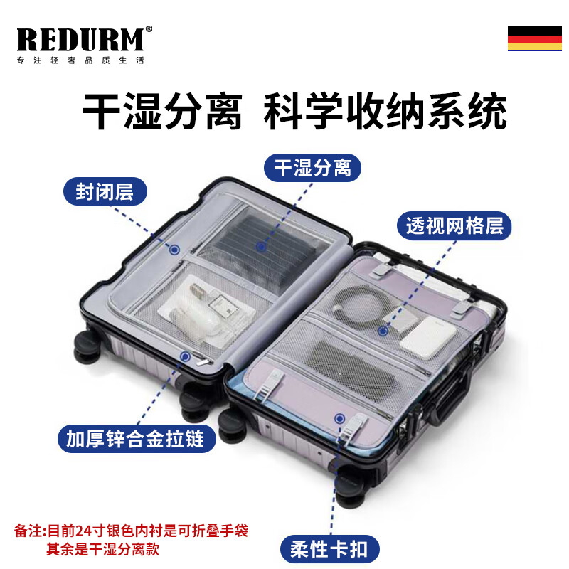 REDURM all-aluminum-magnesium alloy large-capacity suitcase, lightweight boarding suitcase, business trip trolley case, high-looking steel gun color - flagship 3D pattern scratch-resistant and wear-resistant hard case 20 inches - boarding-ready