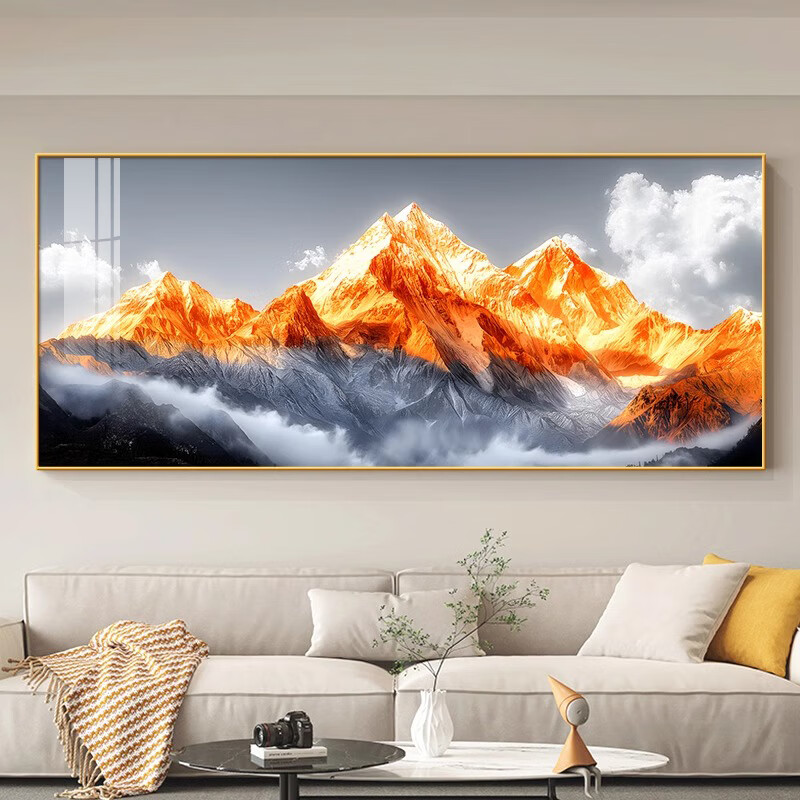 Ji Leduo living room decorative painting sofa background wall 2025 new office high-end high-end wall hanging painting high-end mural Rizhao Jinshan-A 150*60CM recommended 1.8-2 meter sofa gold aluminum alloy frame-crystal porcelain painting