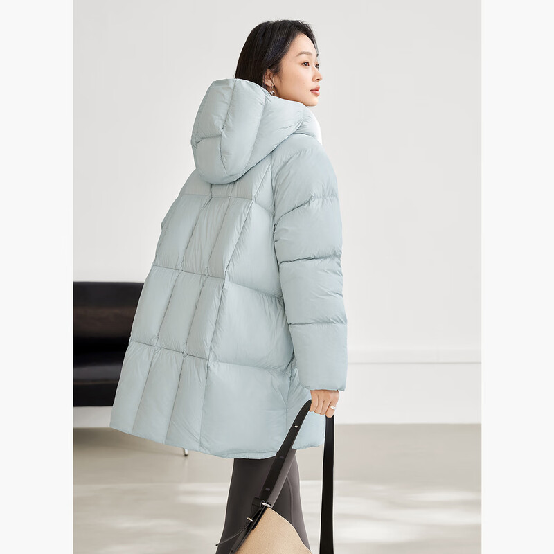 Dialogue Soufflé Puff Down Jacket Women's Mid-Length 2025 Winter New High-Filled Velvet Super Nice-Looking Hooded Jacket Eggshell Blue S