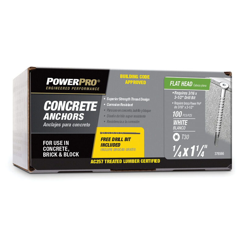 Power ProPro White Flat Head Concrete Screw Anchors (1/4 x 11/4) 100 pieces