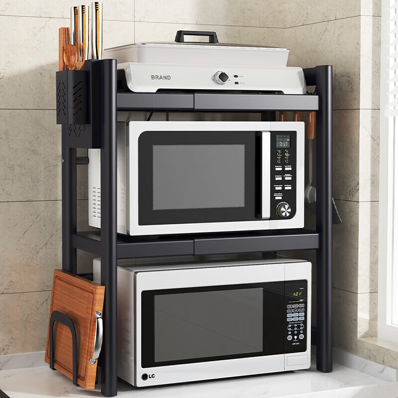 Hezhi kitchen storage rack retractable microwave rack multi-layer oven rack household countertop kitchen storage rack bold and thickened telescopic 40-64CM + full accessories