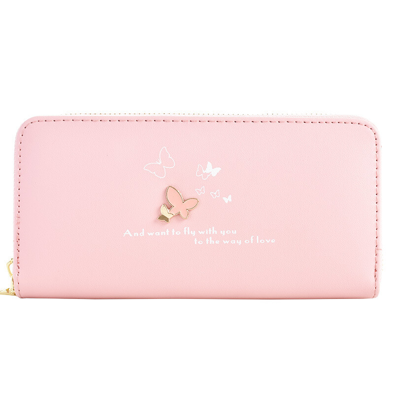 Wallet Women's Long Style 2022 New Fashion Wrist Clutch Cartoon Butterfly Double Zipper Large Capacity Mobile Phone Bag Purple
