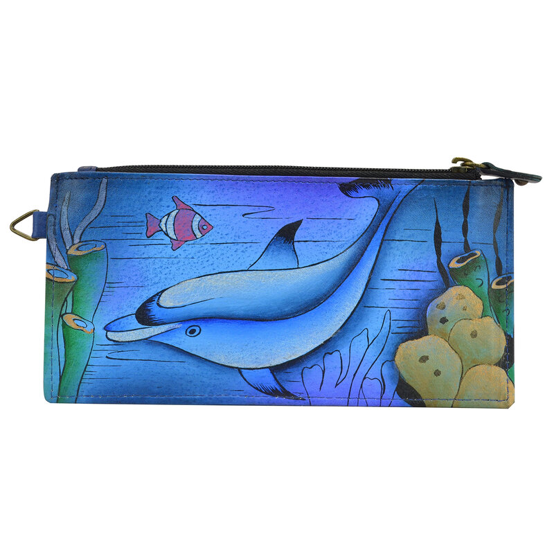 Anna by Anuschka Women's Hand-Painted Leather Storage Wallet, Playful Dolphin, Playful Dolphin Playful Dolphin One Size Fits All