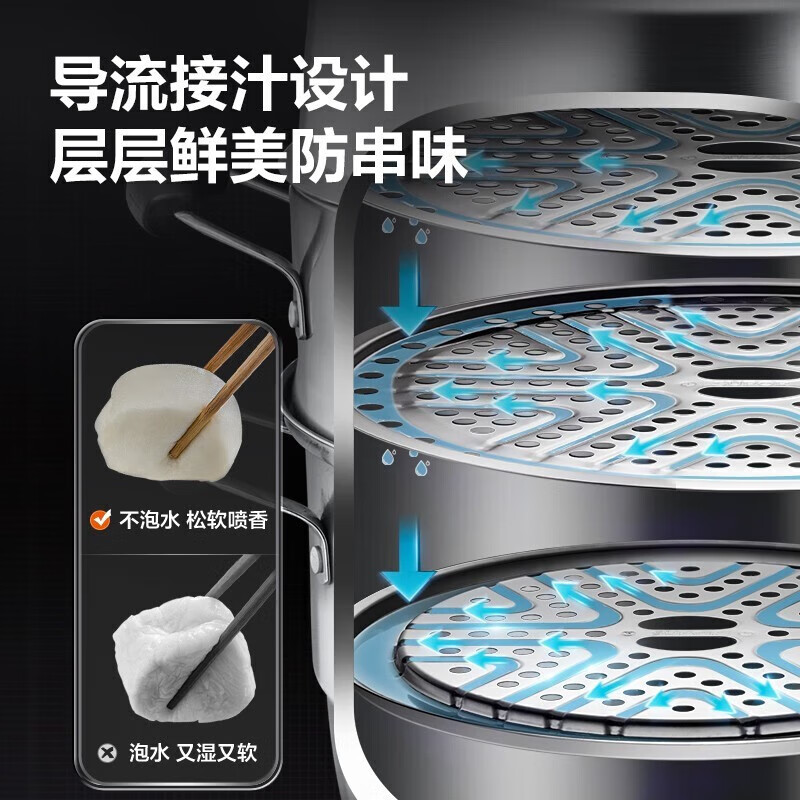 SUPOR steamer 304 stainless steel steamed bun pot thickened double bottom soup pot three-layer steamer household lightweight large-capacity pot upgraded and easy to take - 3 layers - 26cm
