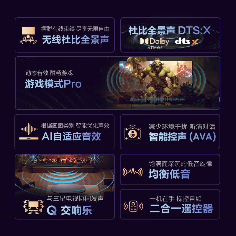 Samsung (SAMSUNG) HW-Q800F/XZ Panoramic Sound 5.1.2 Channel Echo Wall Home Theater Wireless Subwoofer Bluetooth Projector Game TV Audio Smart APP Control