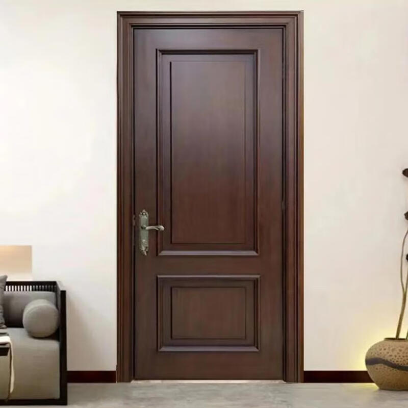 Wen Yijia new Chinese style black gold wooden door painted retro black walnut door bedroom soundproof indoor French door rubber wood solid wood