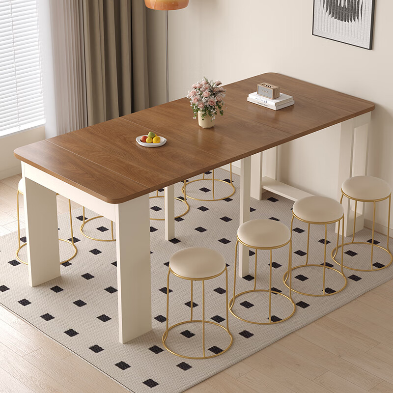 Aozhiyin folding dining table retractable small apartment living room solid wood walnut color rectangular dining table and chairs dining table 0.6 meters / folding dining table / multi-layer solid wood