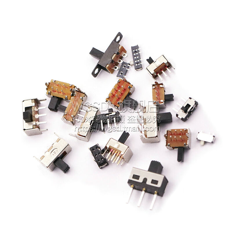 Dafurui toggle switch single and double row in-line horizontal small micro power switch sliding gear pull wave band 2 gear 3 SK-12F14 3 feet 2 gear side dial handle length 4MM (10 pieces)