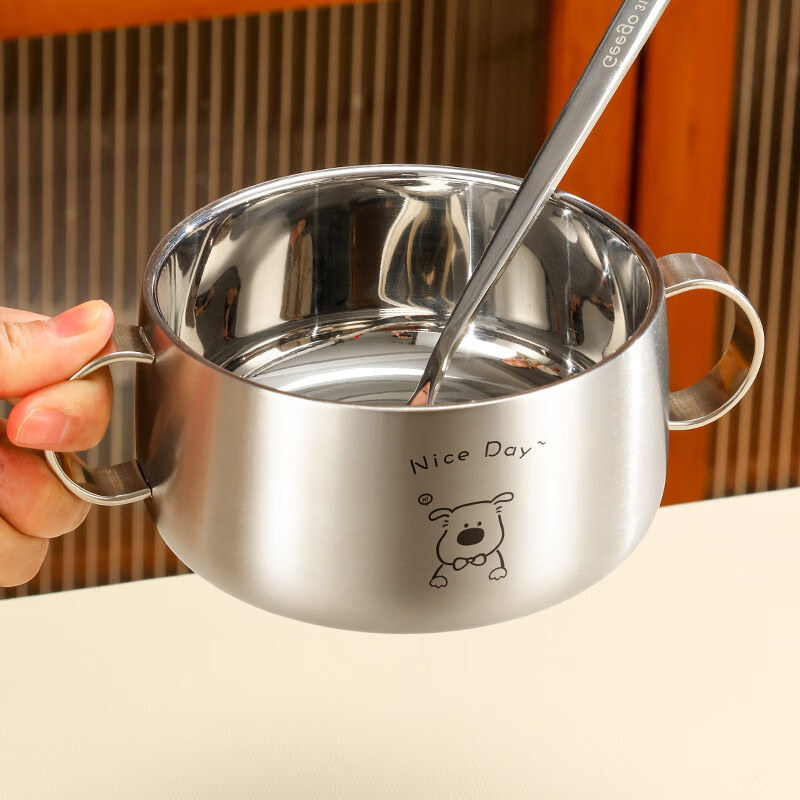 GEEGO stainless steel bowl 316 rice bowl personal special eating children's bowl baby food bowl anti-scalding bowl with handle thickened 316 little rabbit binaural children's bowl