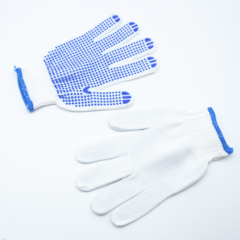 Ustin gloves for work protection 12 pairs/pack, glued anti-slip construction site wear-resistant white cotton yarn gloves dotted blue