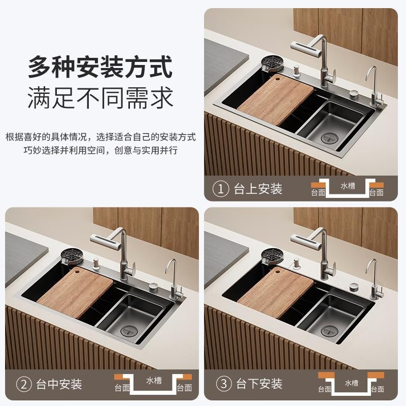 TOTO left drainage household sink 304 stainless steel under-counter washbasin millet honeycomb gun gray large single tank thickened 5MM left row C-6845
