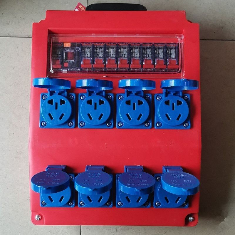 Construction site mobile suitcase 220v five-hole 10A16A leakage socket open three-core industrial plug 380v 4-core 32A new eight-bit waterproof five-hole one control and one protection