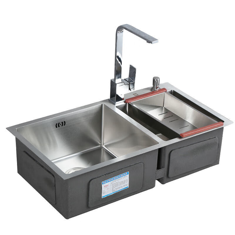 Ye Yu kitchen sink double-slot SUS304 stainless steel hand-made thickened dish basin package above and below the counter hand washing sink 72*40 round faucet package (plus