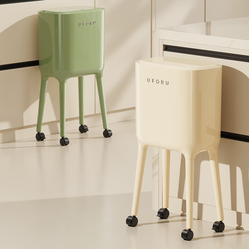 Kitchen star kitchen trash can for household use 2026 new style high-value removable large-capacity bend-free high-foot bucket with lid cream white 16L flagship model (with inner bucket/swivel wheels removable)