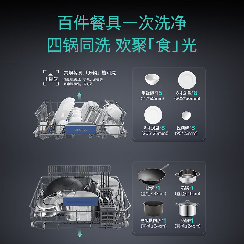 SIEMENS Smart Clean Rubik's Cube Standalone Dishwasher 15+2 Sets Large Capacity Single Embedded Dual-Purpose Intelligent Open Door Drying 96h Antibacterial Storage Five-Star Disinfection SJ23EB24KC