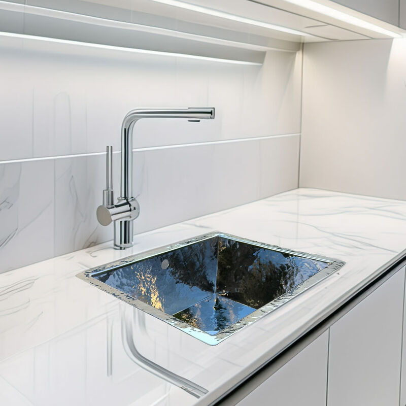 French retro kitchen large single sink embedded in the island water bar sink pure copper gold undercounter basin wash basin S1 model stainless steel 41*44cm