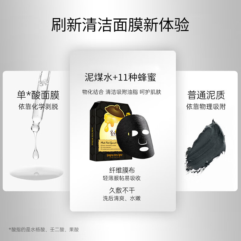 Chunyu (Papa recipe) black pore cleaning honey mask 10 pieces, hydrating, moisturizing, gentle oil control, holiday gift for girls