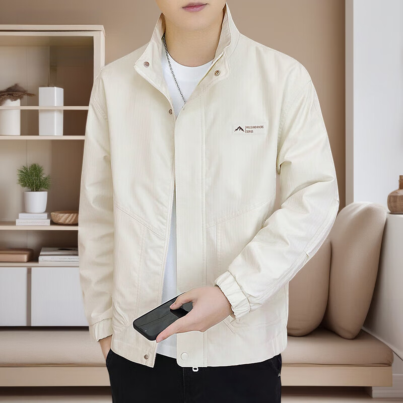 SUSTYLE high-end luxury men's high-end jacket men's 2025 spring and autumn new fashion simple trendy middle-aged jacket men's khaki plus velvet 3XL recommended 165-180 pounds