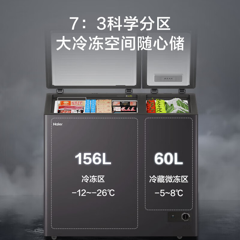 Haier Home Freezer Dual Temperature Double Box 365/293/216 Refrigeration and Freezing Dual-Purpose Horizontal Freezer Large Capacity Frost Reduction 80% Antibacterial and Pure Odor Cryogenic Quick Freeze Fresh Freezer Recommended 216L | PCM Steel Plate Liner + 80% Frost Reduction