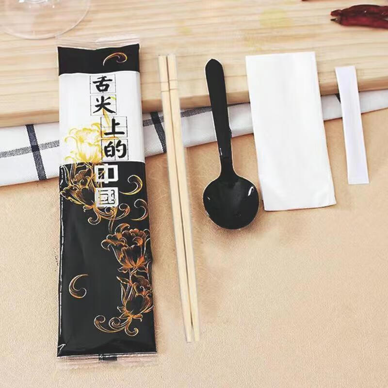 Disposable four-piece set of chopsticks, takeaway packaging tableware, restaurant canteen, commercial, household, convenient and hygienic, round chopsticks, 100 packs