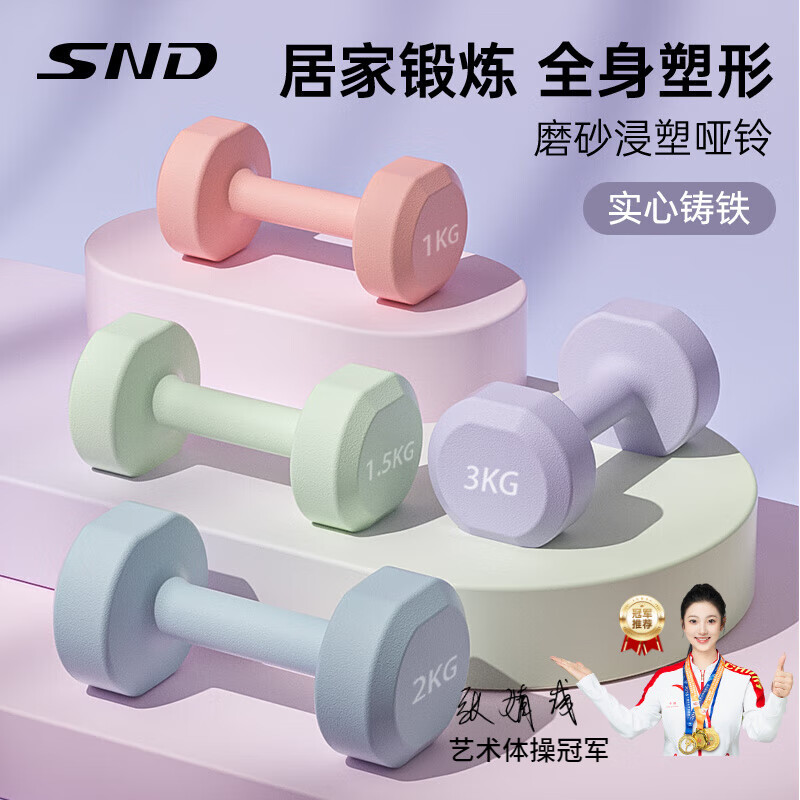 Schneider plastic-impregnated cast iron dumbbells for women, small dumbbells, home sports and fitness equipment, dormitory solid, non-slip, mini, pink pair 2KG*2