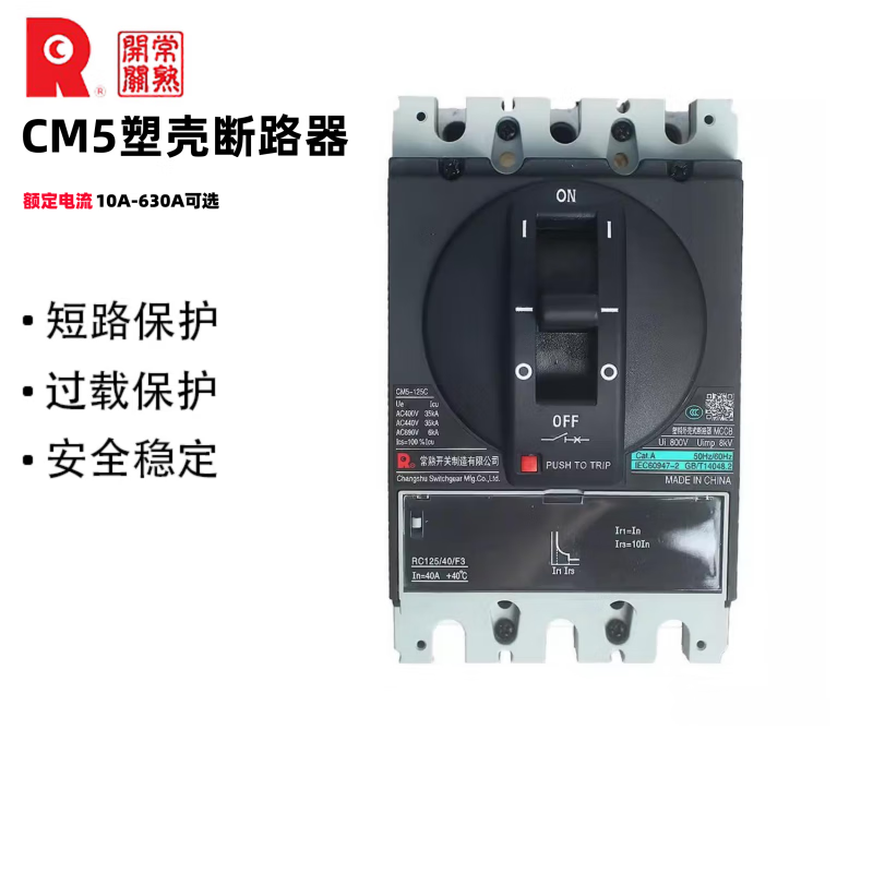 Changshu Switch Factory Molded Case Circuit Breaker 63A160A250A400A 630A 20A L x CM5-63/3300