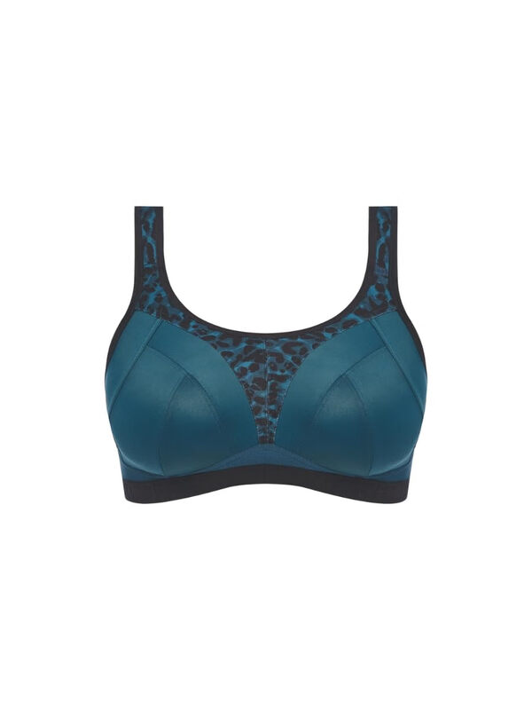Freya women's sports bra, non-wired soft cup, breathable and comfortable, full coverage and support, midnight leopard print 30E