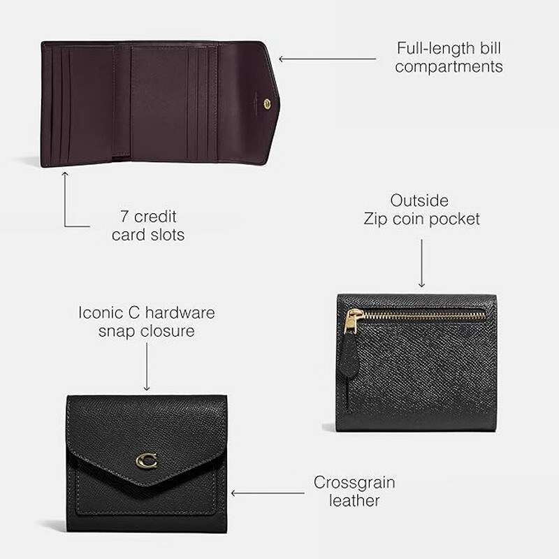 COACH Women's Wallet Wyn Colorblock Signature Canvas Small Leather Snap Flip Fashion Daily Card Holder 11971002 Black Classic os