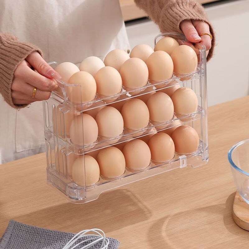 An Junsheng refrigerator side door egg storage box storage rack reversible kitchen special egg tray storage box egg box three layers can hold 30 eggs transparent