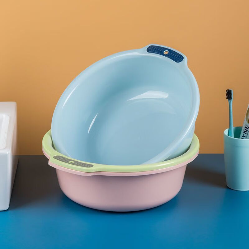 Enshousu thickened and deepened basin household large and small baby washbasin student dormitory laundry basin washing vegetables and feet plastic basin 2023 thickened anti-slip blue 2025 single + small size 26*8*18