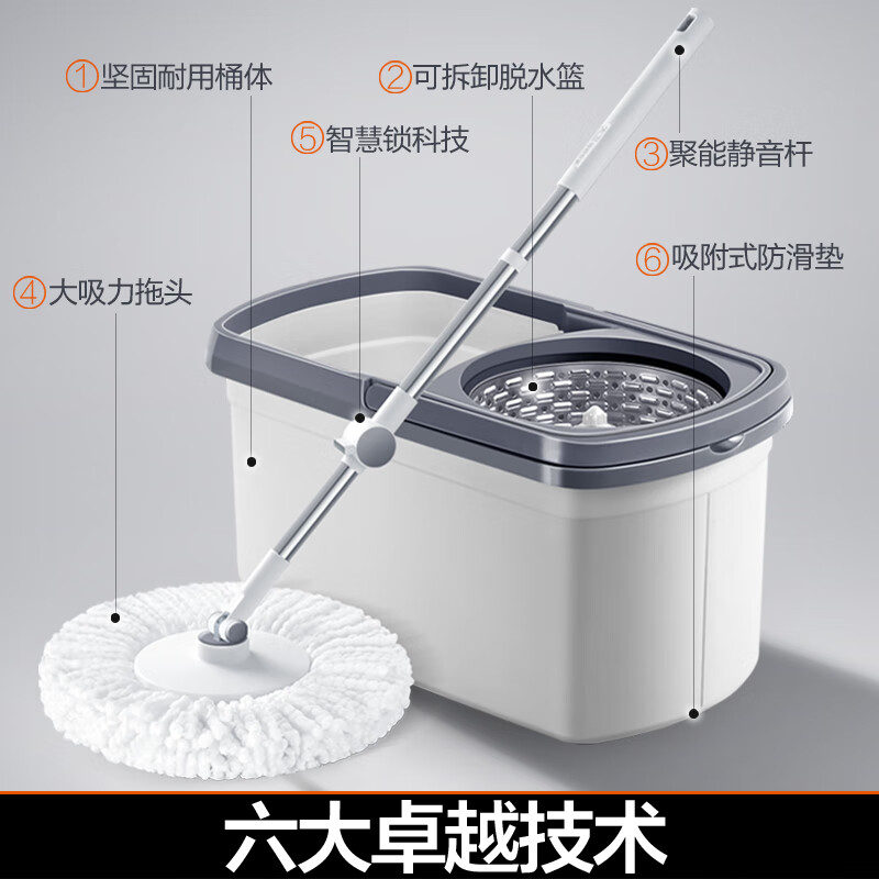 David spin mop 36cm pole telescopic 99-127cm 2 heads thickened mop D10 dual drive no hand wash