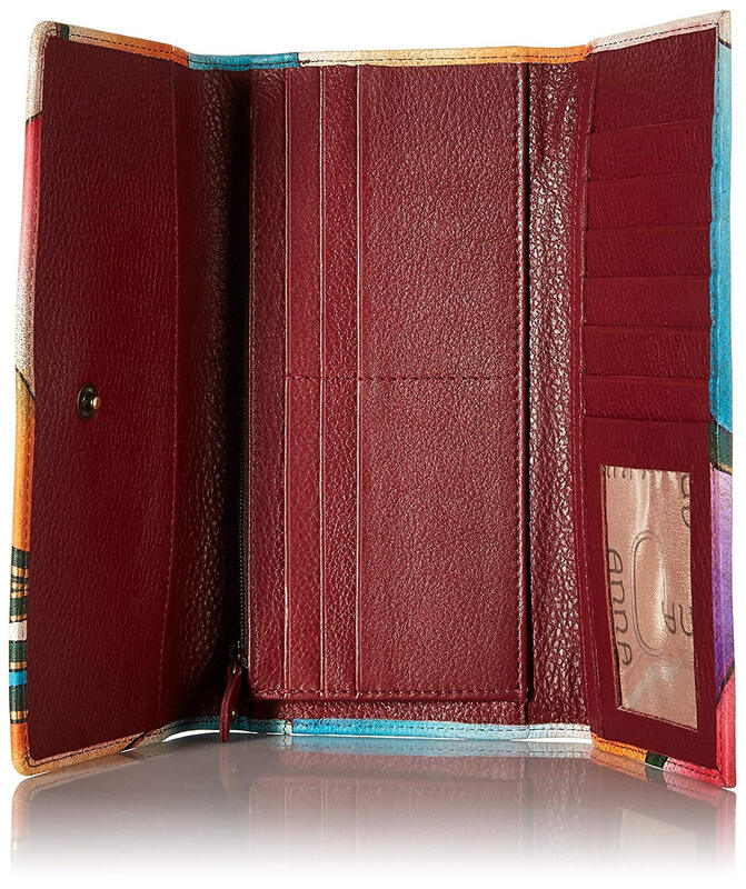 Anna by Anuschka Women's Hand-painted Genuine Leather Multi-Card Slot Wallet Dragonfly Flower Art 18 Card Slots Dragonfly Glass Painting One Size