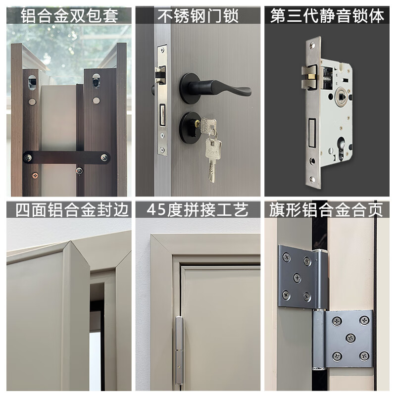 Paseo household aluminum alloy bedroom concierge door indoor door room door flat door environmentally friendly insect-proof and moisture-proof study door bag door-to-door installation customization Morandi Khaki T1