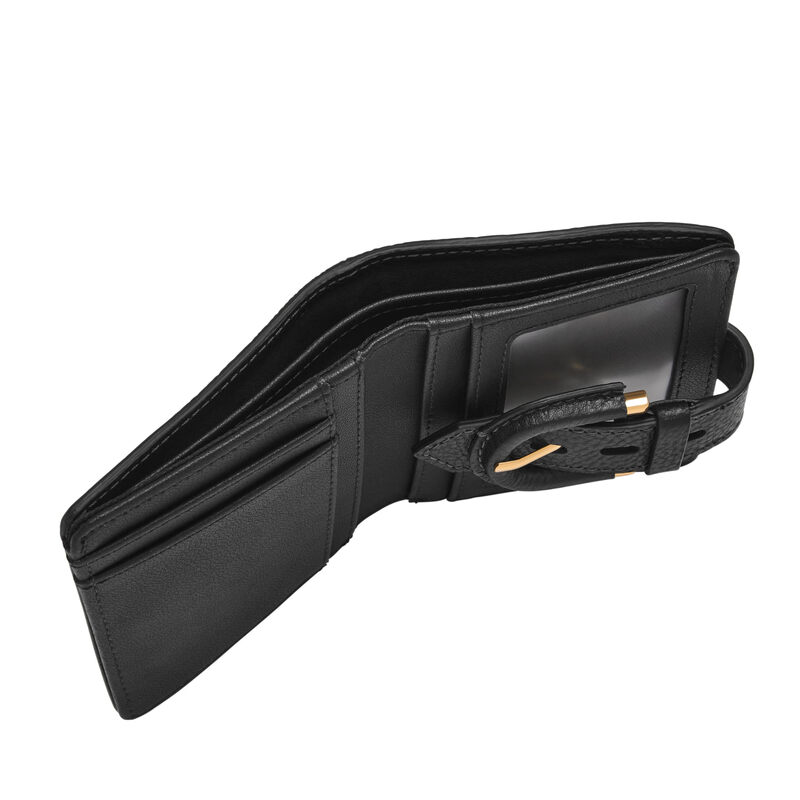 Fossil Women's Genuine Leather Short Wallet LiteHide Environmentally Friendly Cowhide Zipper Coin Bag Multiple Card Slots Black Single Size