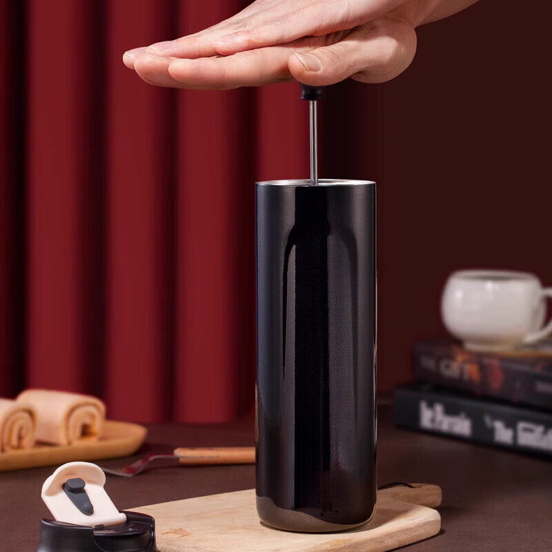 Mangong German quality coffee French press pot portable outdoor hand-brewed coffee cup 3 stainless steel French press thermos cup graphite black