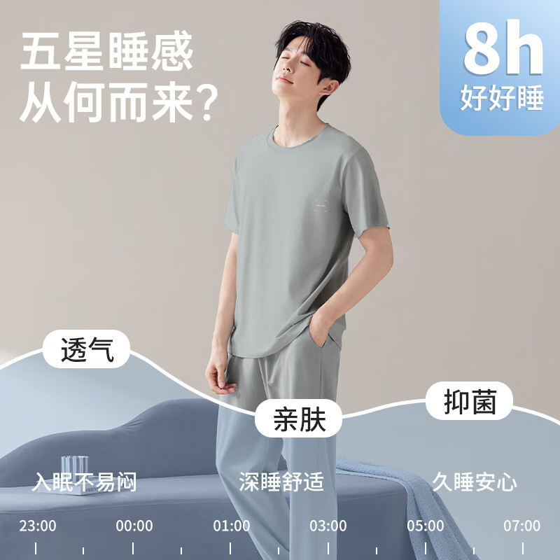 Langsha spring and summer new pajamas men's antibacterial and anti-mite pure cotton men's pajamas, comfortable, breathable and loose home clothes set