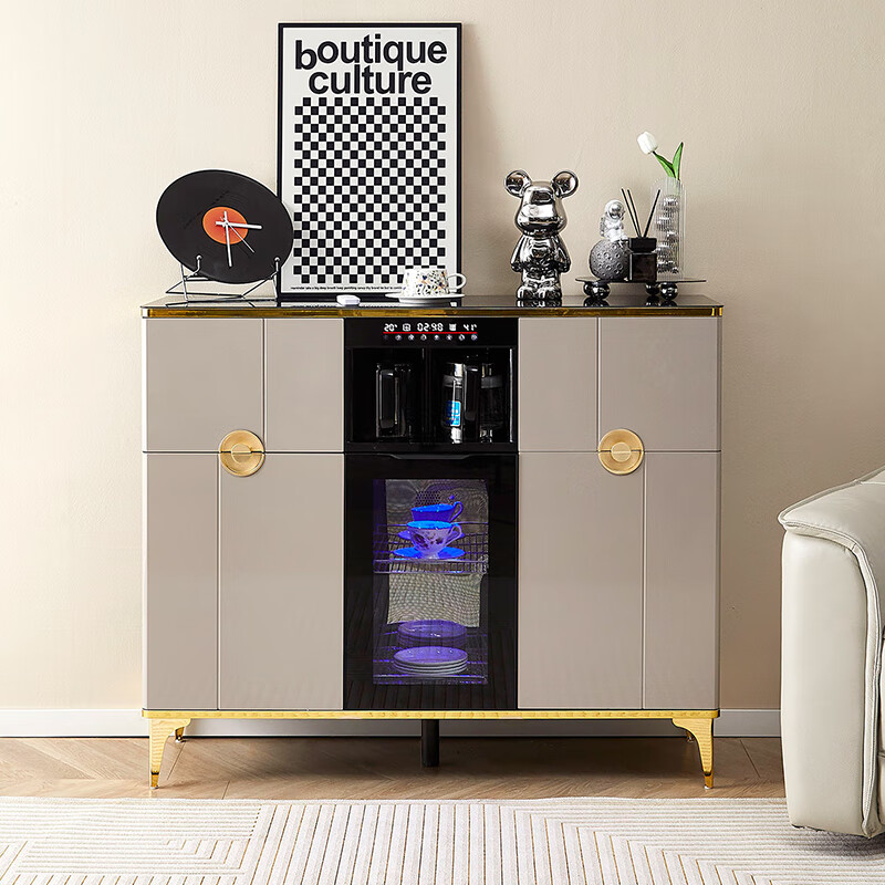 2025 new smart high-end tea bar machine with refrigerator integrated cabinet fully automatic water dispenser for living room and office light luxury gray hot and cold type three doors with refrigerator disinfection 1200*400*980