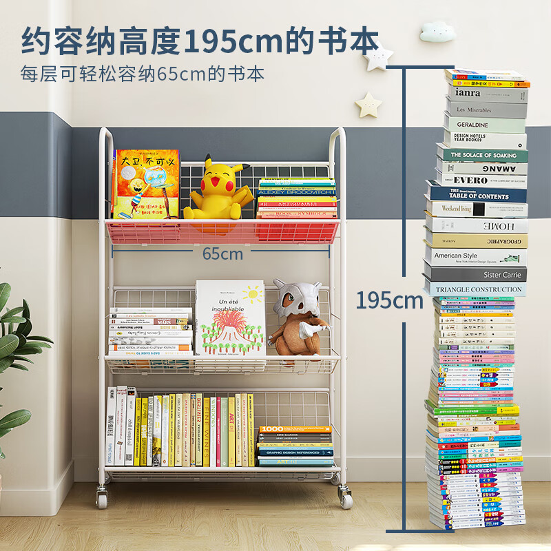 SOFS mobile bookshelf with wheels floor-standing baby children's picture book shelf simple iron small low bookcase student bedside bookshelf mobile 3-layer_with wheels