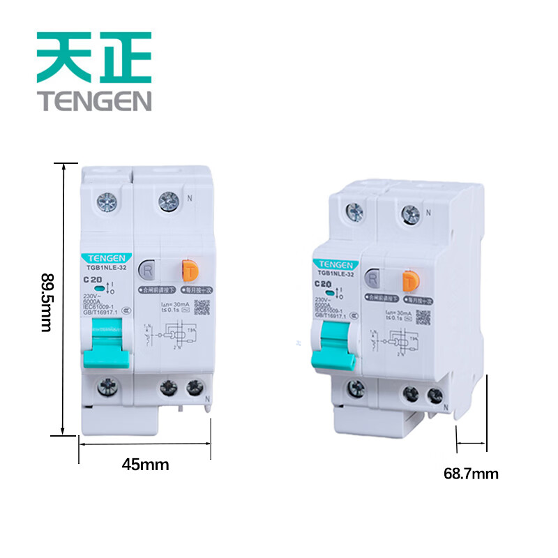 Tianzheng Electric (TENGEN) Tianzheng Electric TENGEN small leakage circuit breaker TGB1NLE-32 1P+N C20 30mA household leakage protection air switch